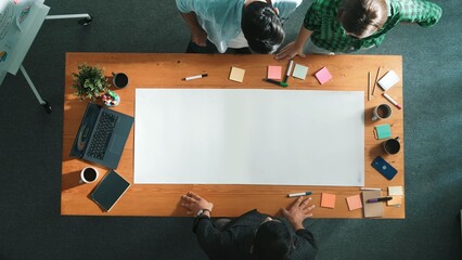 Time lapse of diverse group walking at boardroom and brainstorming idea. Smart startup team sharing...