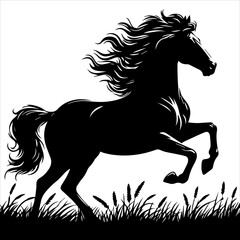 Black silhouette of a galloping horse in white background