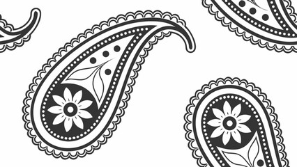 black and white vector paisley all over seamless pattern
