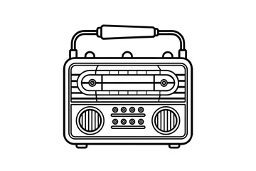 Simple Line Art Illustration of a Vintage Boombox Featuring a Handle Speakers and Tuning Dials Perfect for Retro Designs Music Themes and Nostalgic Projects in