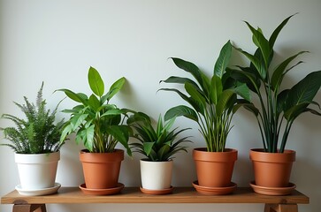 Obraz premium Potted Plants Shelf Decor White Wall Minimalist Home Decor ai generated