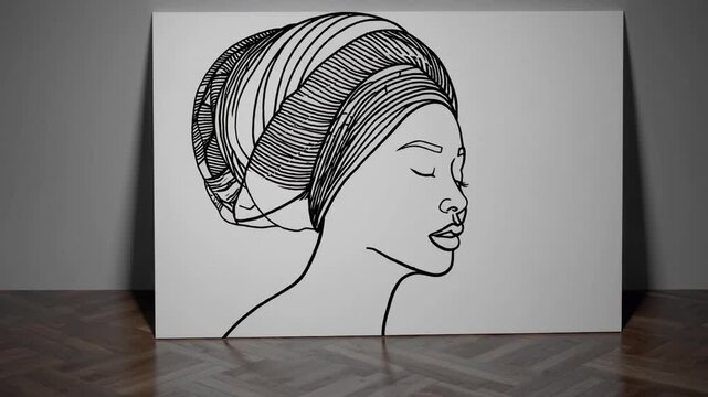 Abstract Line Art Portrait of Woman with Headwrap, Ideal for Modern Logos and Wall Art