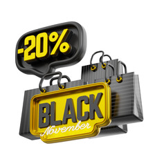 Black November icon. 3d illustration.
