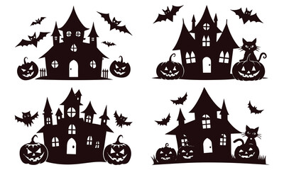 Halloween House Silhouette Vector Illustration Set