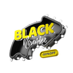 Black November with arrow and discounts. 3d illustration.