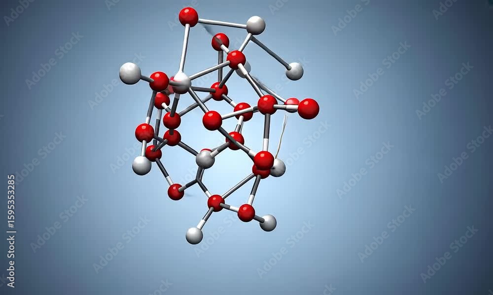 Aufkleber abstract molecule structure visualization with red spheres and white connections on gradient blue ba