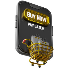 BNPL shopping cart. 3d illustration.