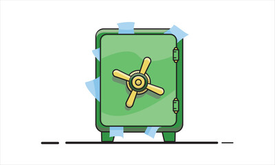 Green Safe Box with Golden Lock Handle &ndash; Flat Vector Illustration of Secure Vault for Money and Financial Protection on White Background

