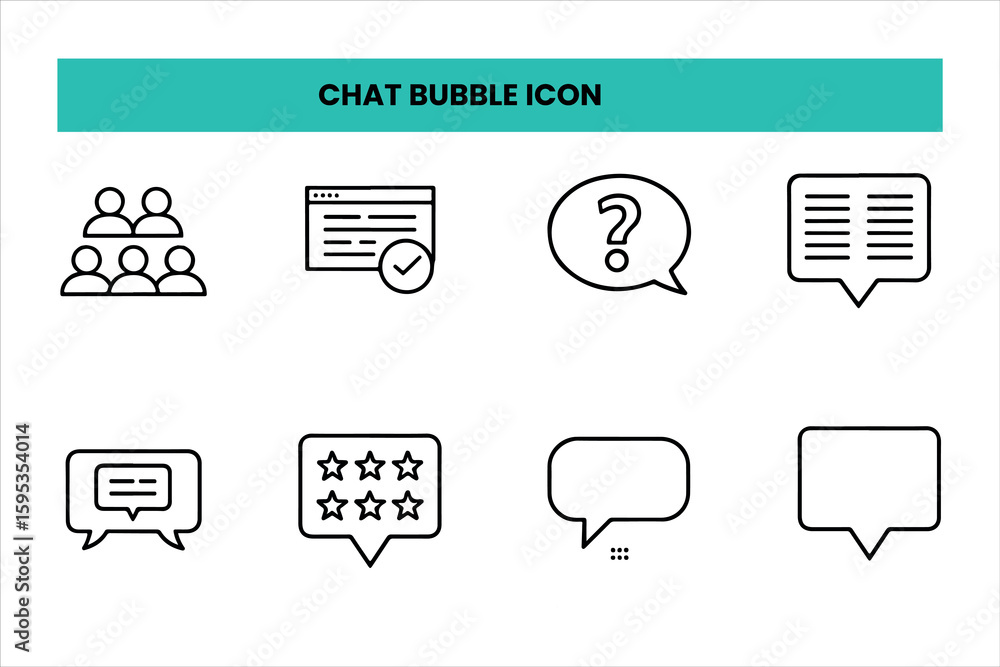Poster set of outline icons related to chat bubble icon. linear icon collection. editable stroke. vector il