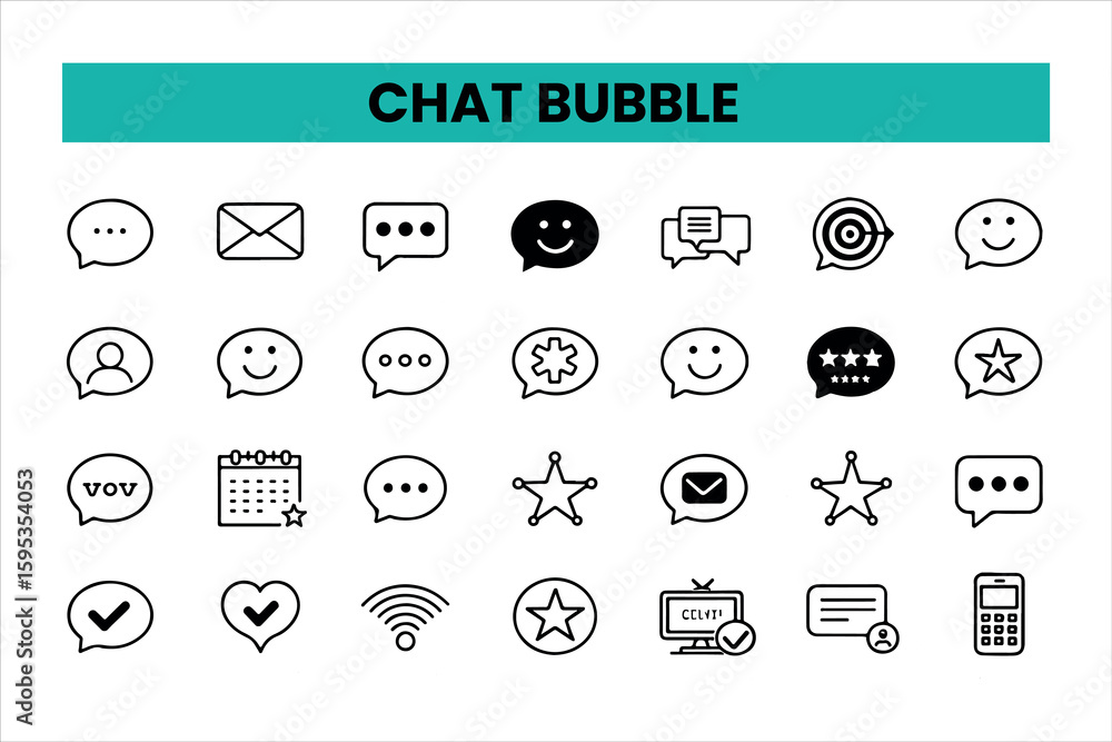 Poster set of outline icons related to chat bubble icon. linear icon collection. editable stroke. vector il
