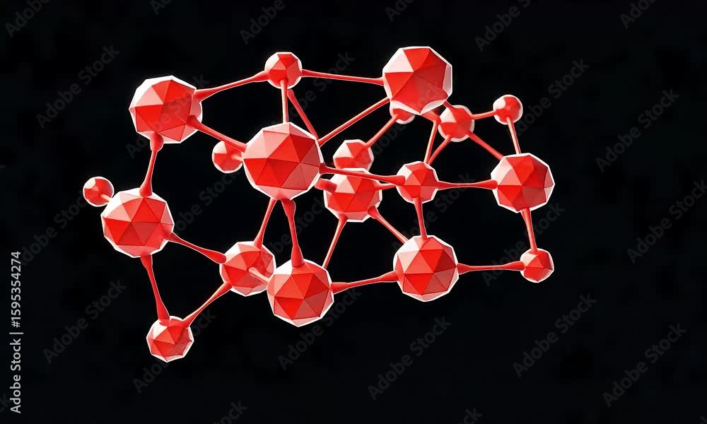 Poster abstract red geometric structure of spheres connected by lines against dark backdrop