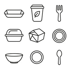 Vector fork characters uniform no bubbles biodegradable icon cornstarch cardboard packaging icons
