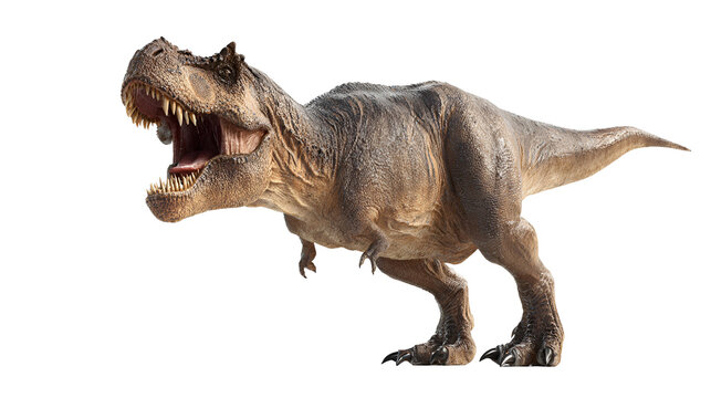 Fierce tyrannosaurus rex roaring with mouth open isolated on transparent background