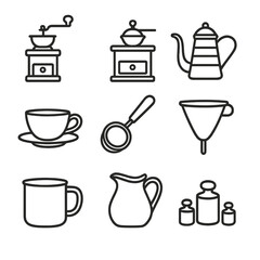 Icon spaced coffee emojis vintage grinder hand vector porcelain no equally filter