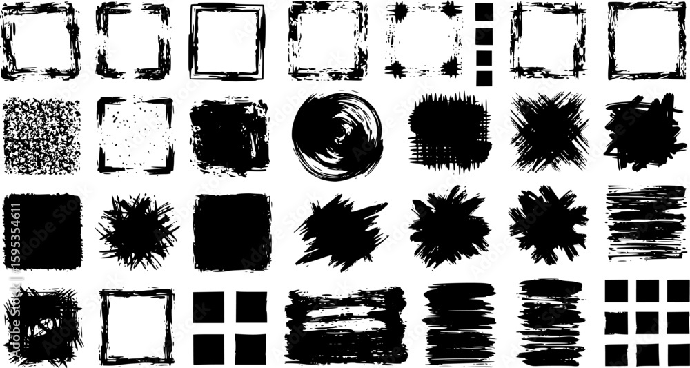Poster black vector rough edge rectangles. grunge square frames set. jagged edge torn paper background coll