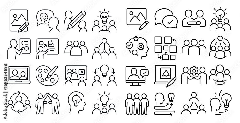 Poster collection of icons that represent different ideas and concepts. some of the icons include a person 