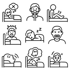 Fototapeta premium Icons cyrillic emojis icon numbers vector disorder grinding sleep legs no equally