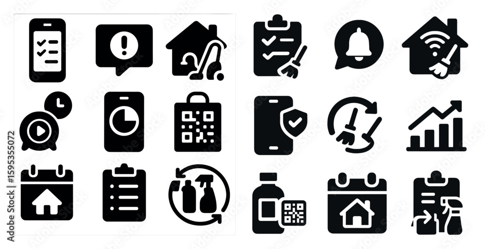 Poster the first image is a collection of icons that represent various tasks and activities. the second ima