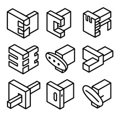 Any vector furniture letters icon set icons modern joinery joint grid dowel