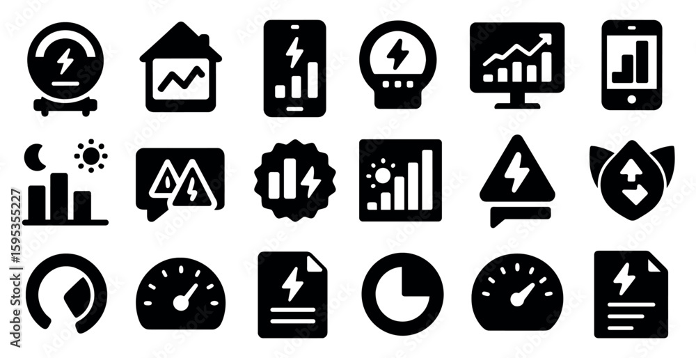 Poster collection of icons for various devices and applications. the icons include a clock, a calculator, a