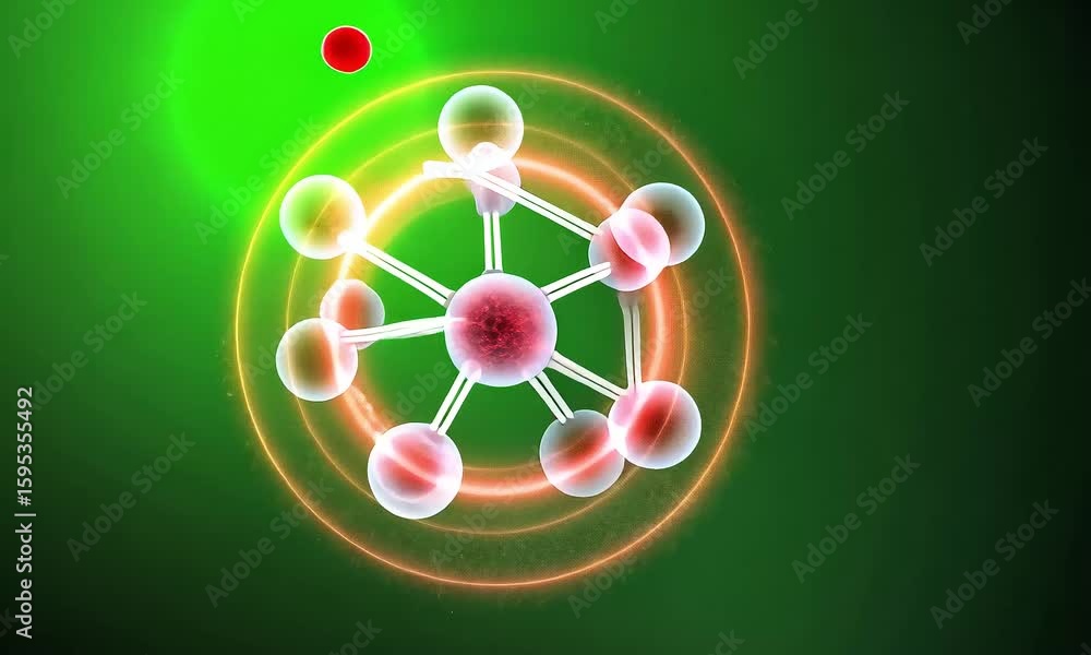 Aufkleber animated molecular structure displayed against a green and black background featuring glowing red sp