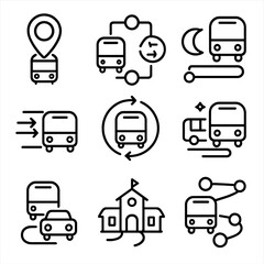 Stop bus circular transfer school night icons tour marker route express vector