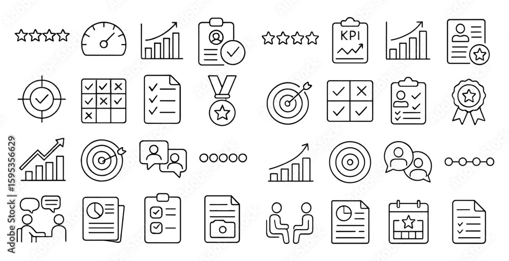 Aufkleber collection of icons and symbols, including a star, a check mark, and a target. the icons are arrange