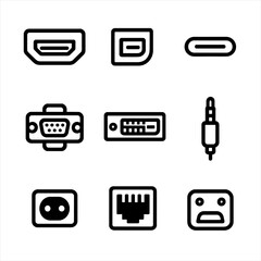 Cord icons connector audio port kvm icon connection dvi vector monitor plug