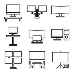 Portable icon setup room vector conference icons rig arms monitor lap