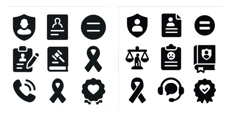 Set of icons for a website. The icons include a person, a book, a phone, a heart, a court, a gavel, a book, a person, a person, a person, a person, a person