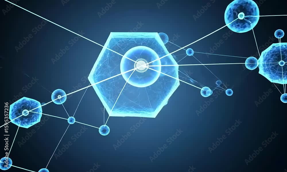 Aufkleber digital abstract molecular structure with blue glowing geometric shapes on dark background