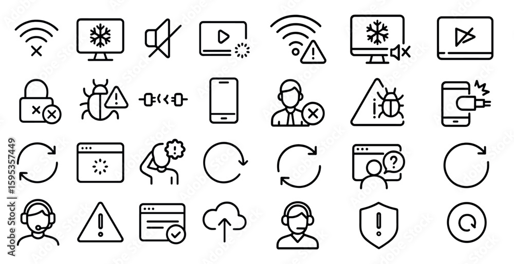 Fototapete Collection of icons for various computer-related tasks. The icons include a man in a suit, a woman with a laptop, a man with a cell phone, a man with a mouse, a man with a keyboard