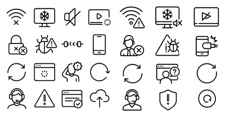 Collection of icons for various computer-related tasks. The icons include a man in a suit, a woman with a laptop, a man with a cell phone, a man with a mouse, a man with a keyboard