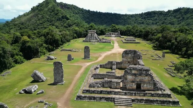 Aerial view of the mayan ruins of ek balam in yucatan, mexico, showcasing the ancient architecture and historical significance of the precolumbian civilization