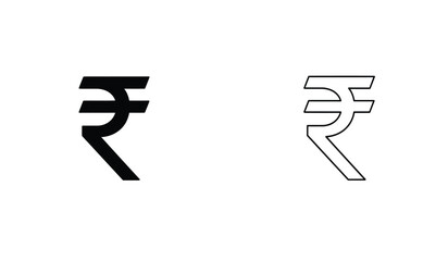 Indian Rupee Symbol in Black and White Outline Vector Illustration