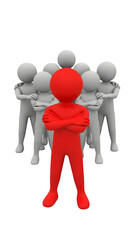 Red Leader Figure - Protected by Grey Team, Leadership Concept, Teamwork, Uniqueness, Business Strategy, Support, Unity, Standing Out