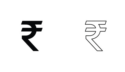 Indian Rupee Symbol in Solid and Outline Style on White Background