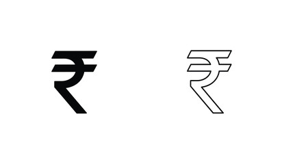 Indian Rupee Symbol in Solid and Outline Style on White Background