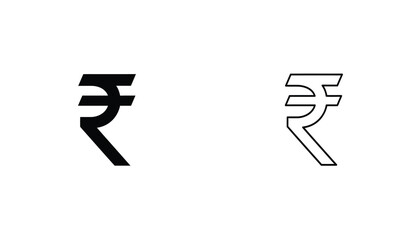 Indian Rupee Symbol in Solid and Outline Style on White Background