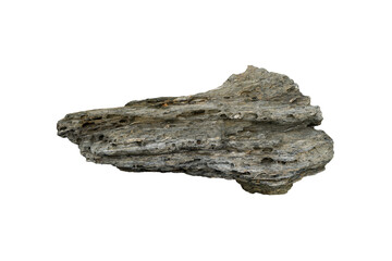 Big rough gneiss rock stone isolated on white background. Rocks with traces of water erosion on...