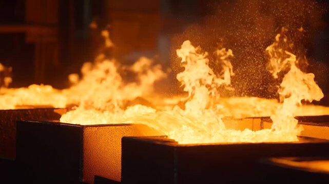 Molten Aluminum Casting into Ingots in a Dark Room