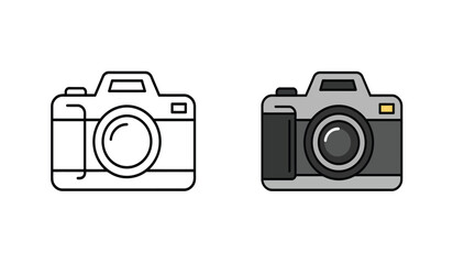 Two camera icons one outlined and one filled on a white background