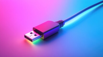 Stylized USB Cable with a Vibrant Rainbow Gradient on a Clean Background, Representing Connectivity