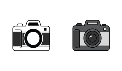 Two Simple Camera Icons in Black and White on a White Background