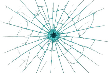 Obraz premium Broken glass effect with radial cracks spreading from the center, isolated on transparent background