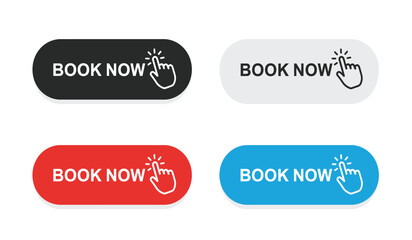 Colorful Book Now Buttons with Hand Click Icon for Website Design