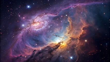 Obraz premium Vibrant cosmic nebula with swirling colors and distant stars in deep space