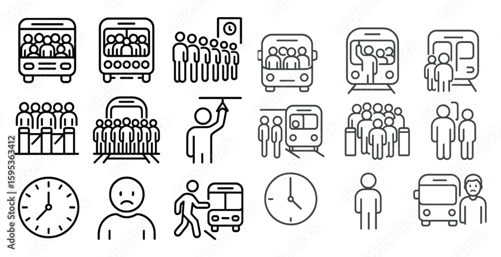 Aufkleber series of images of people on a bus, with one saying 