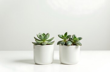 Obraz premium Minimalist Home Decor Green Echeveria Succulents in Pastel Pots ai generated