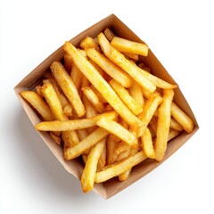 A wooden box filled with french fries